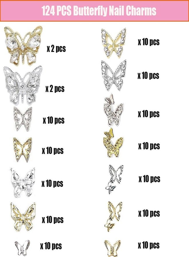 KACHIMOO 124 PCS Butterfly Nail Charms Gold Silver Nail Charms 3D Butterfly Charms for Nail Design - Image 2